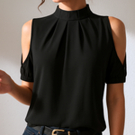 Isabelle ™ | Zwarte Geplooide Blouse Met Gespleten Mouwen